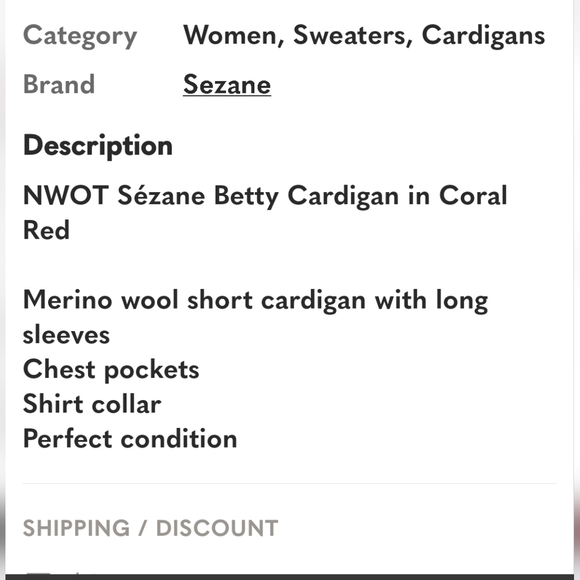 SÉZANE Betty Coral Red Merino Wool Knit Cardigan Jacket Size Medium New - Picture 7 of 11